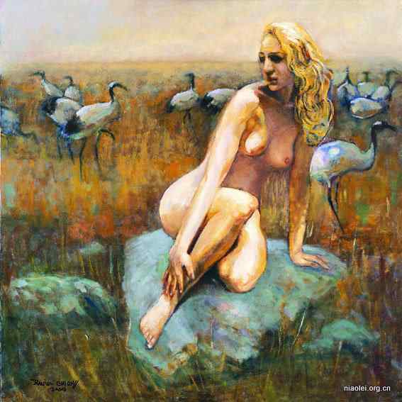 解仑丹顶鹤油画欣赏