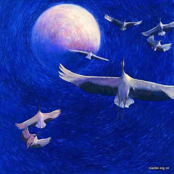 解仑丹顶鹤油画欣赏