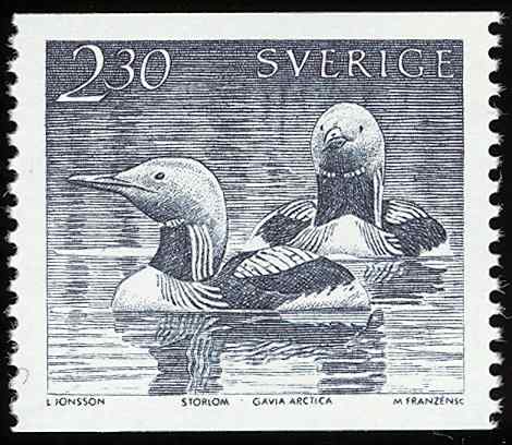 瑞典黑喉潜鸟邮票