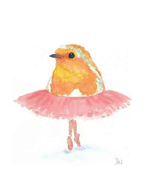 水彩画：美萌的小鸟穿上红裙，舞出我人生