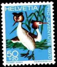 瑞士凤头鸊鷉邮票