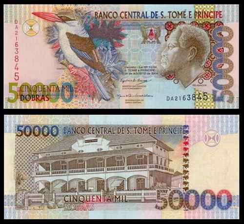 圣多美和普林西比50000多布拉——黑翅翠鸟