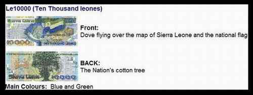 塞拉利昂10000利昂——和平鸽与棉花树