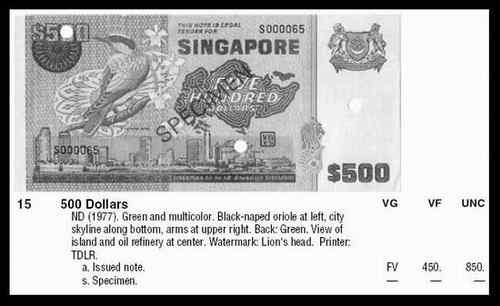 新加坡500元大钞黑枕黄鹂