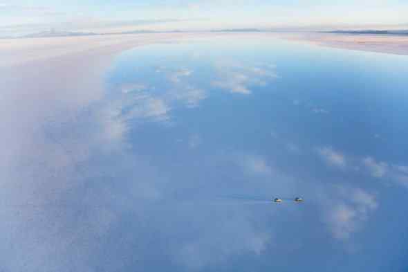 从滑翔伞上鸟瞰地球：火烈鸟群与沙漠绿地